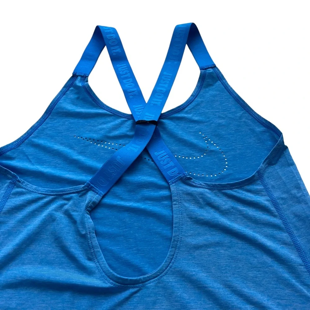 Nike Women’s Size XS Blue Dri-Fit Cut-out Logo Elastic Straps Loose Fit Tank Top